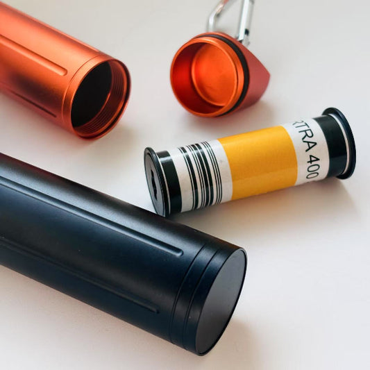 Two 120 film roll aluminum containers