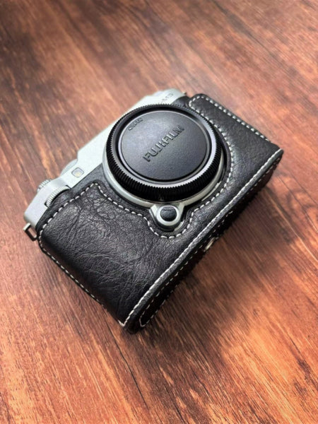Fujifilm X-M5 camera with black leather half case
