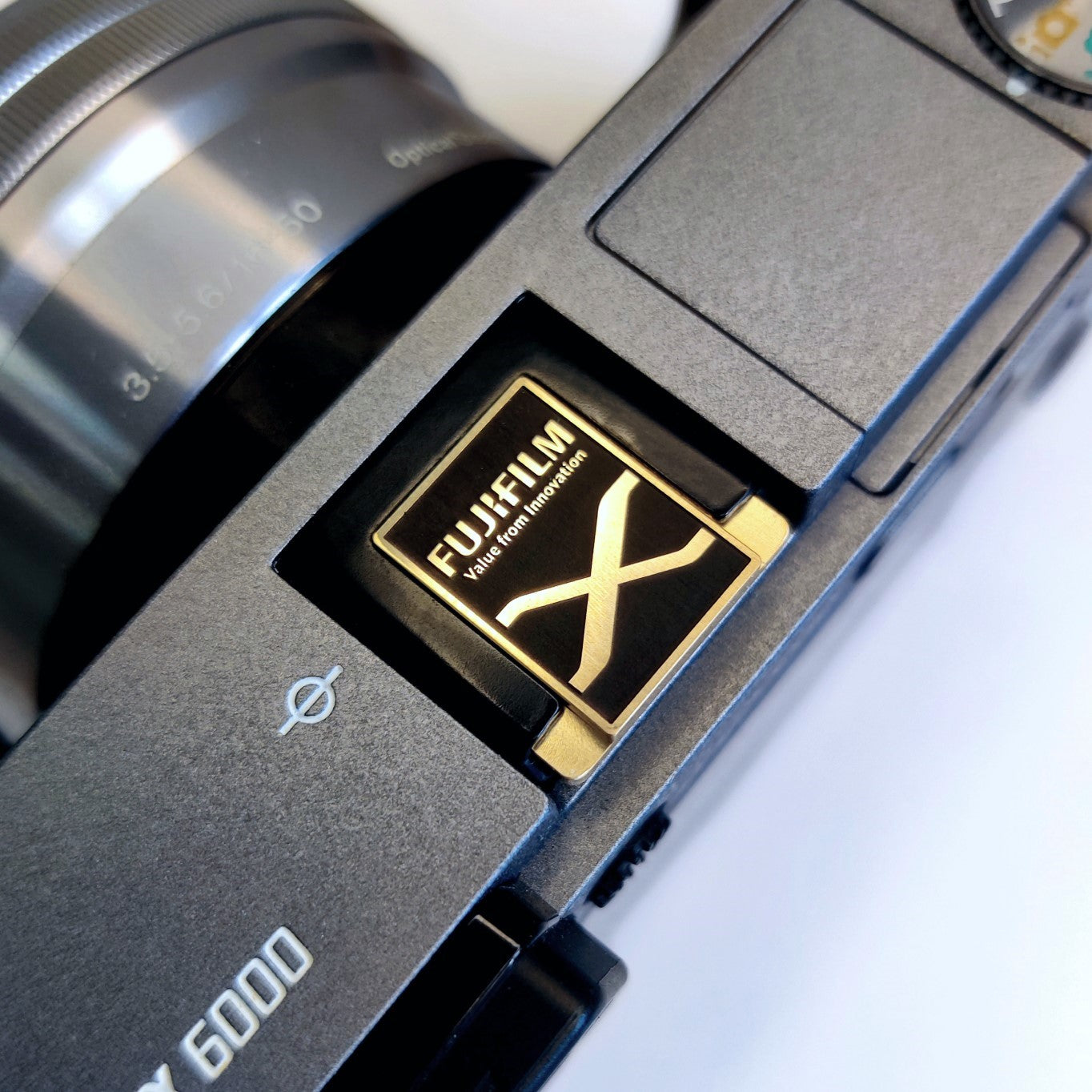 engraved gold hot shoe cover for fujifilm camera