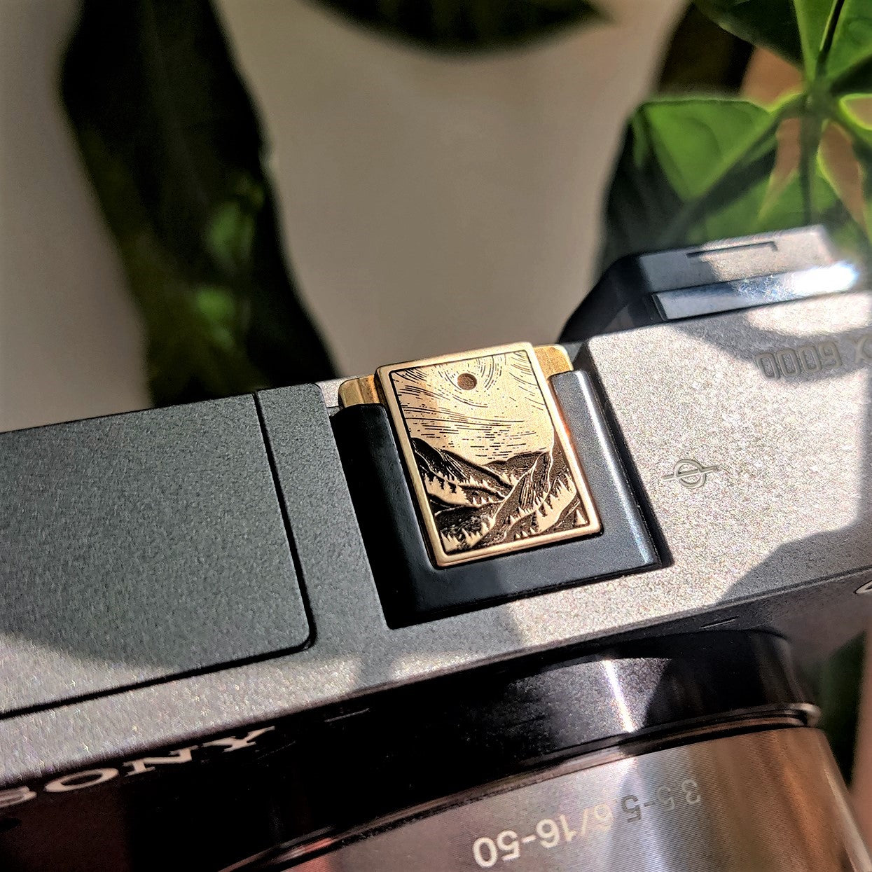 Mountain stream gold hot shoe cover for Mirrorless & DSLR cameras