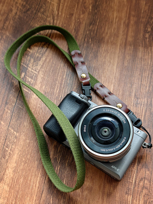 White Canvas Leather Camera Strap – 95cm Slim Style