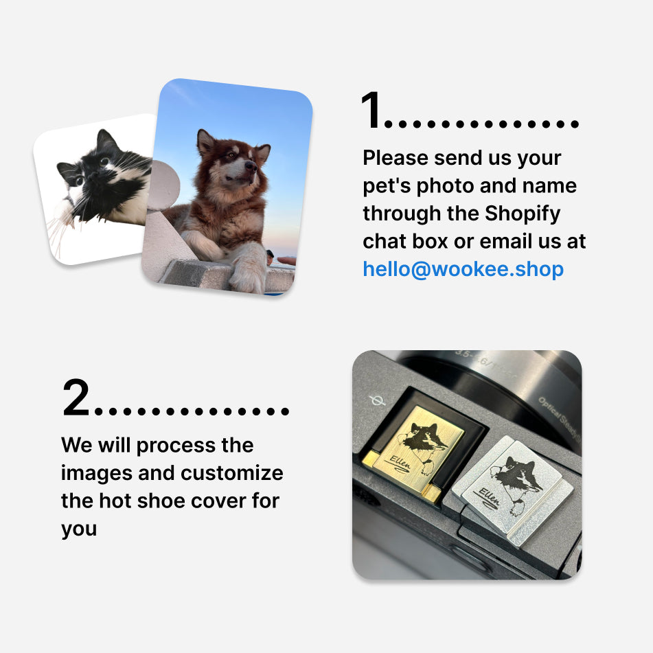 Custom Pet Portrait Camera Hot Shoe Cover – Engraved Brass Cap in Silver or Gold