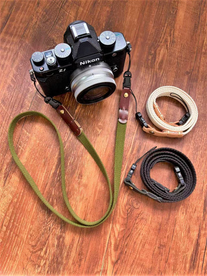 Canvas Camera Strap with Leather Connectors – 1.5cm Wide Slim Rope Style