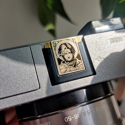 gold hot shoe cover inspired by Emet-Selch Final Fantasy character