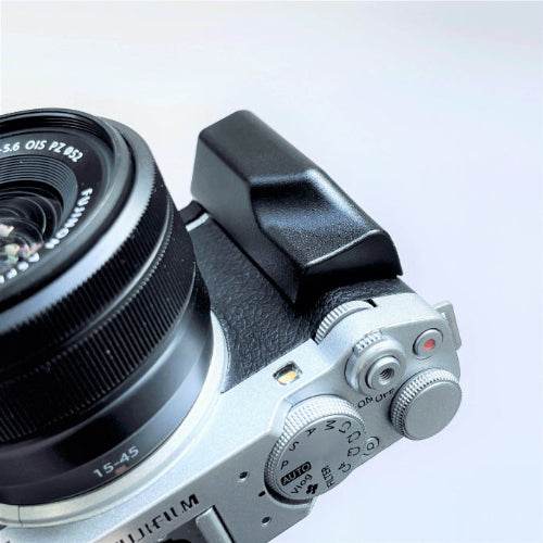 black metal Fujifilm XM5 hand grip detail