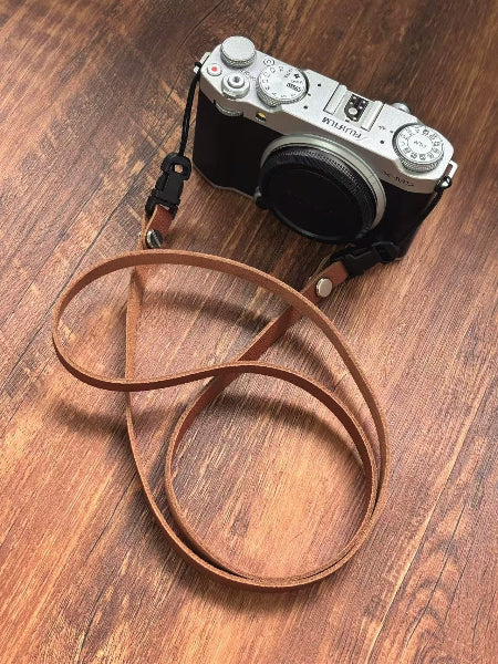 Litchi grained leather quick release strap with fuji x-m5 camera