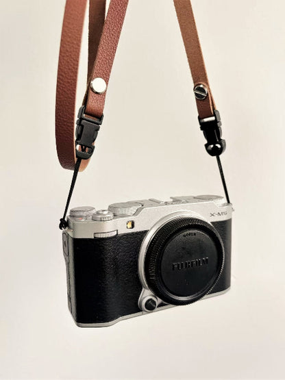 Litchi grain cowhide leather strap with Fuji X-M5 camera 