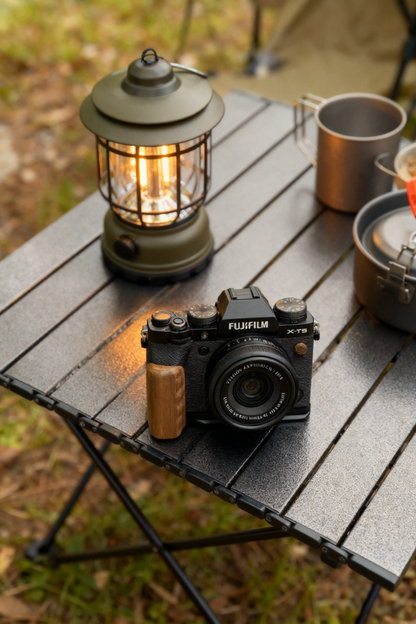 Wooden L Grip for Fujifilm X-T5 – Solid Wood Handle with Aluminum Base