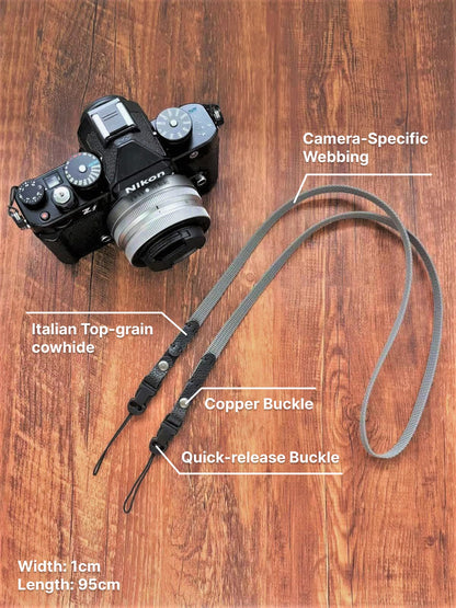 Canvas Camera Strap with Leather Connectors – 95cm Slim Neck Strap