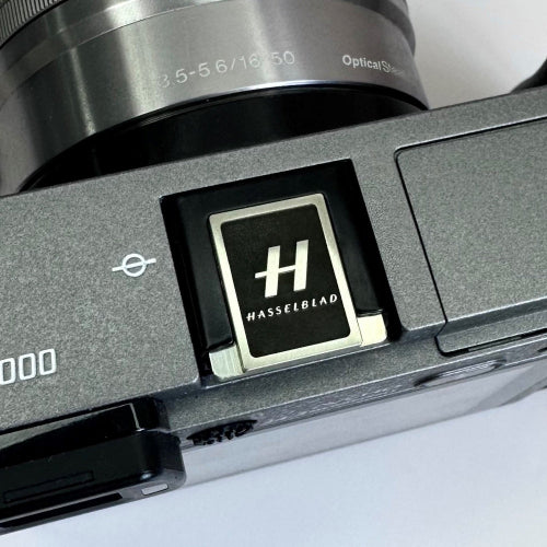 Silver Hasselblad camera hot shoe cover overview