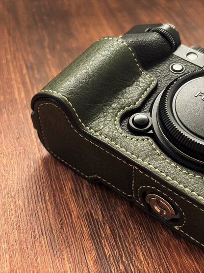 PU leather camera half case grip detail for Fujifilm X-T5