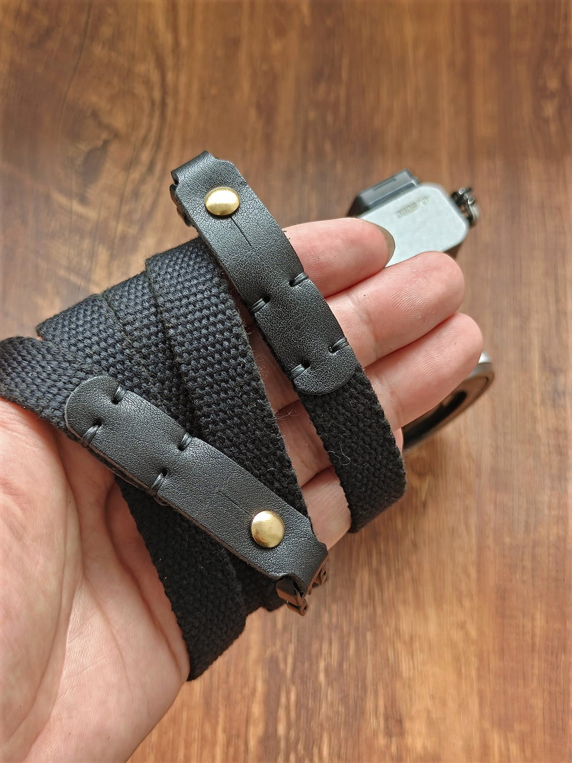 Canvas Camera Strap with Leather Connectors – 1.5cm Wide Slim Rope Style