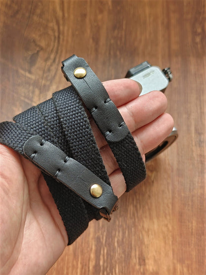 Canvas Camera Strap with Leather Connectors – 1.5cm Wide Slim Rope Style