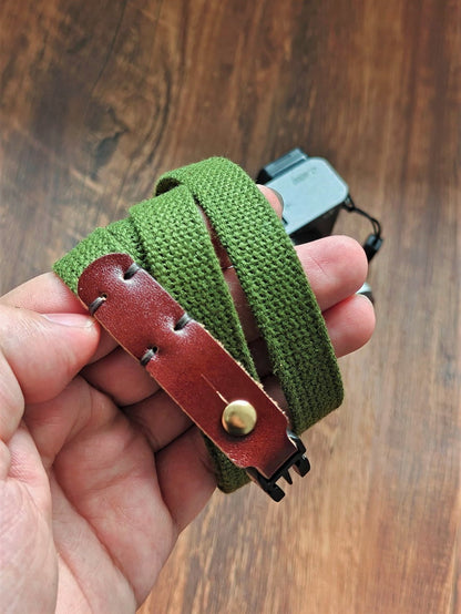 Canvas Camera Strap with Leather Connectors – 1.5cm Wide Slim Rope Style