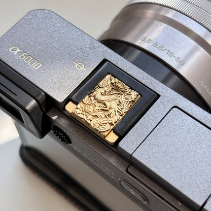 Phoenix Luxury Design Brass Camera Hot Shoe Cover on Sony a6000